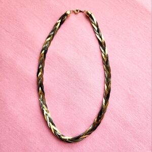 Vintage Braided Mixed Metal Tone Herringbone Necklace